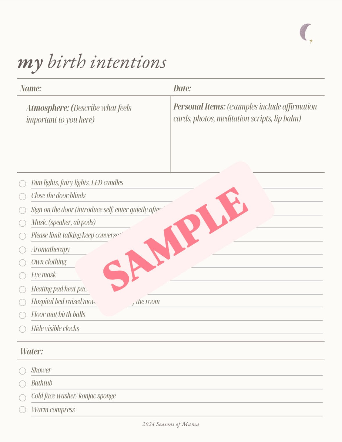 My Birth Intentions - A guide to your desired birth | Seasons of Mama